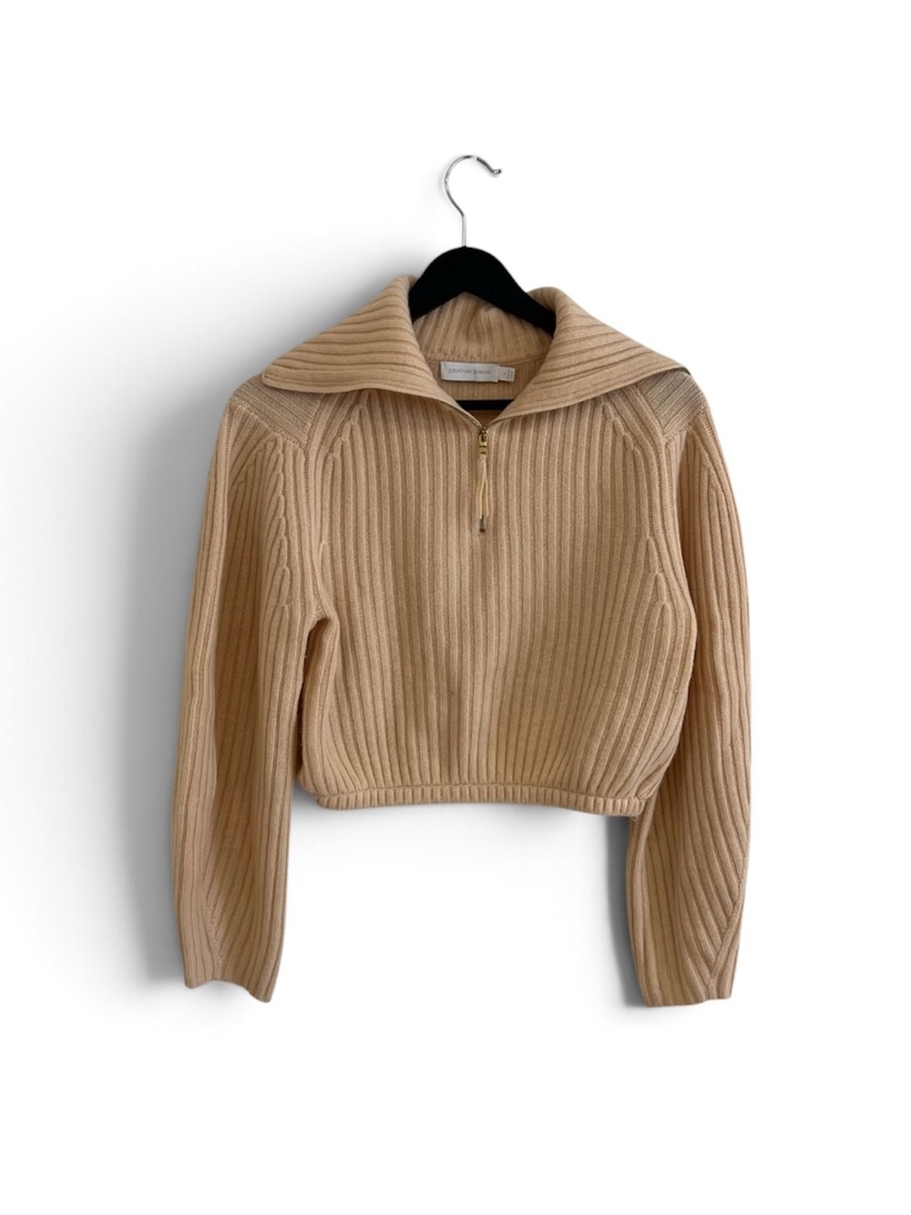 Jonathan Simkhai Ribbed Half-Zip Cropped Sweater - Camel